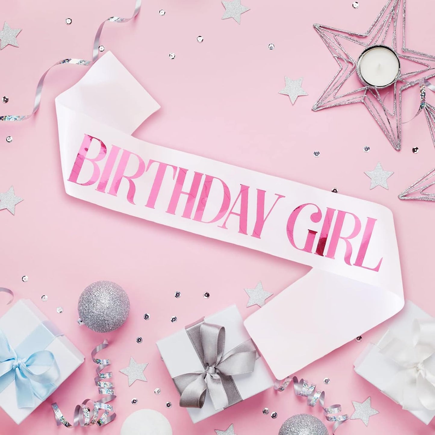 Birthday Girl Sash, Pink Foil White Birthday Sash for Girl Sweet 16th 18th 20th 21st 30th Fun Birthday Party Gifts Favors Decorations