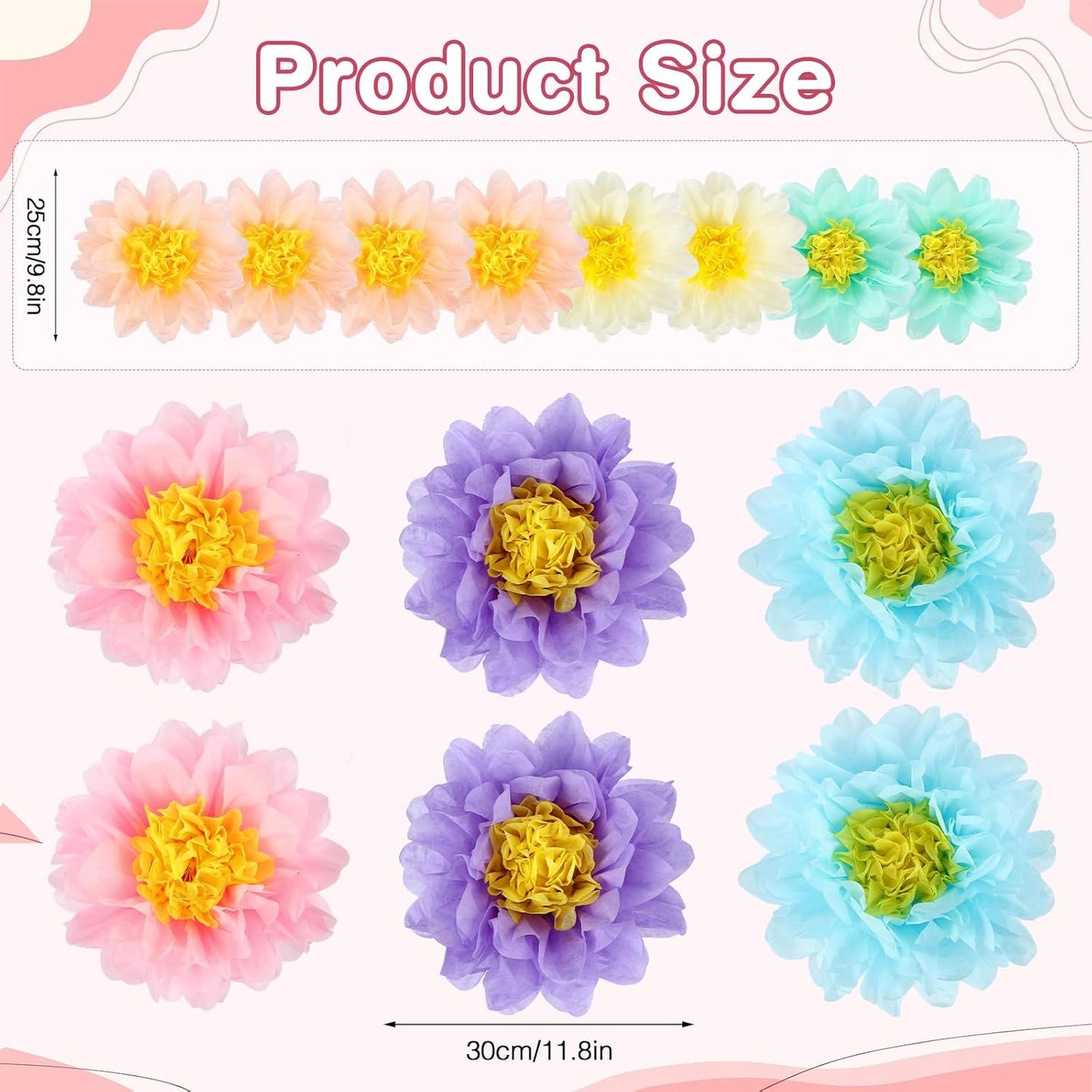 BestoFun 14 PCS Orange & Hot Pink Tissue Paper Flowers – Vibrant Party Decorations for Birthday, Baby Shower, Wedding, Fiesta, and Holiday Events