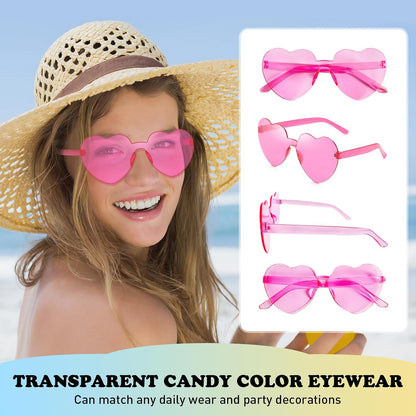 Matcheck 16 Heart Shaped Rimless Sunglasses Transparent Candy Colored Glasses Frameless Party Eyewear for Women