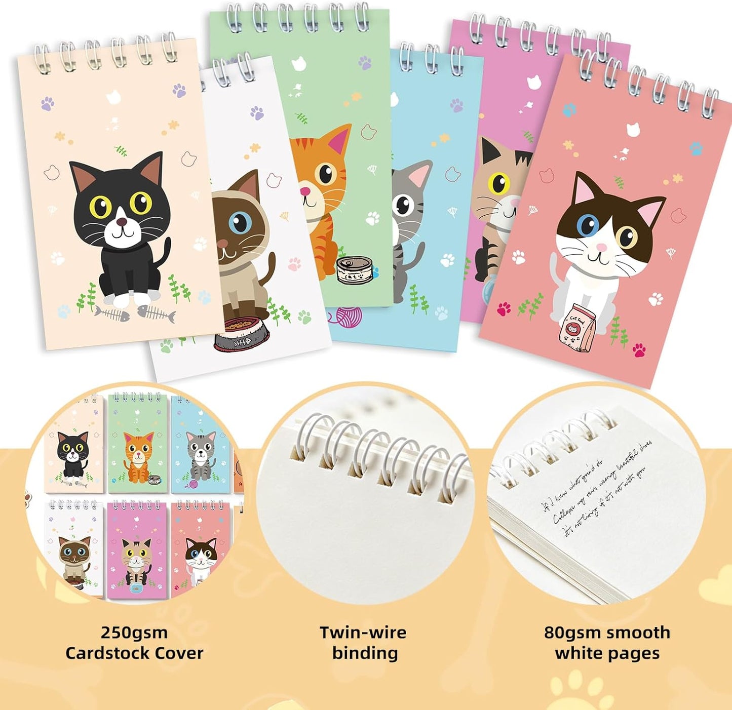Mini Notebooks Bulk, 24 Pack Cute Animal Small Spiral Notepads Pocket Memo Pads for Classroom Prizes, Office Supplies (Cat)