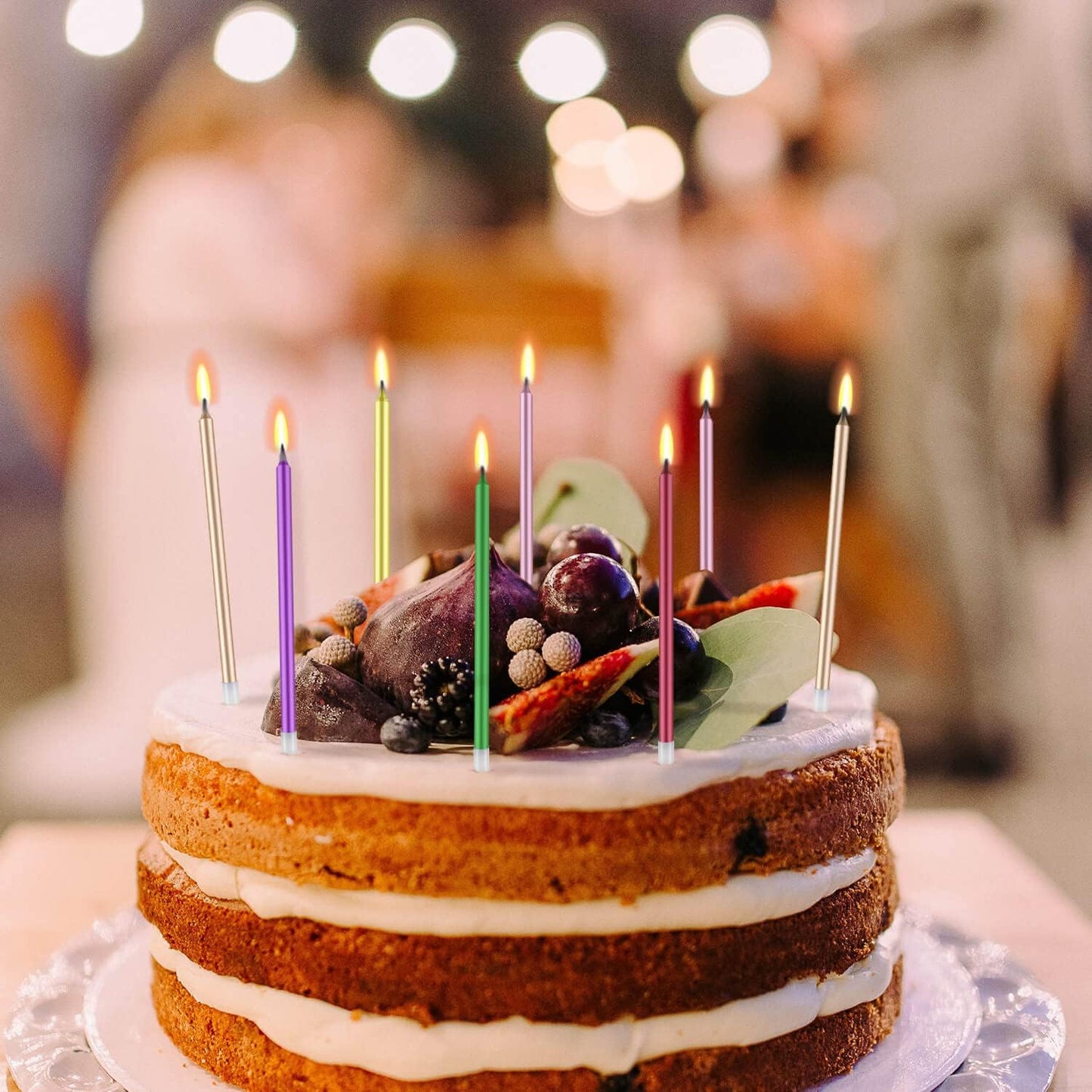 BEAN LIEVE 24-Count Birthday Candles - Long Thin Cake Candles Slow Burning Candles for Birthday, Wedding, Lucky Party Decoration (Champagne Gold)