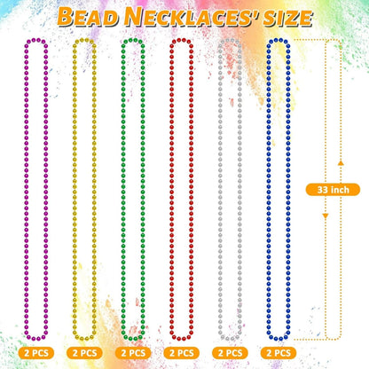 EOBOH 144PCS Mardi Gras Beads, Metallic 12 Kinds Bead Necklace Party Supplies, 33" Mardi Gras Necklace Costume Stuff, Festival Parade Throw Accessories for Wedding Birthday Celebrations Decorations