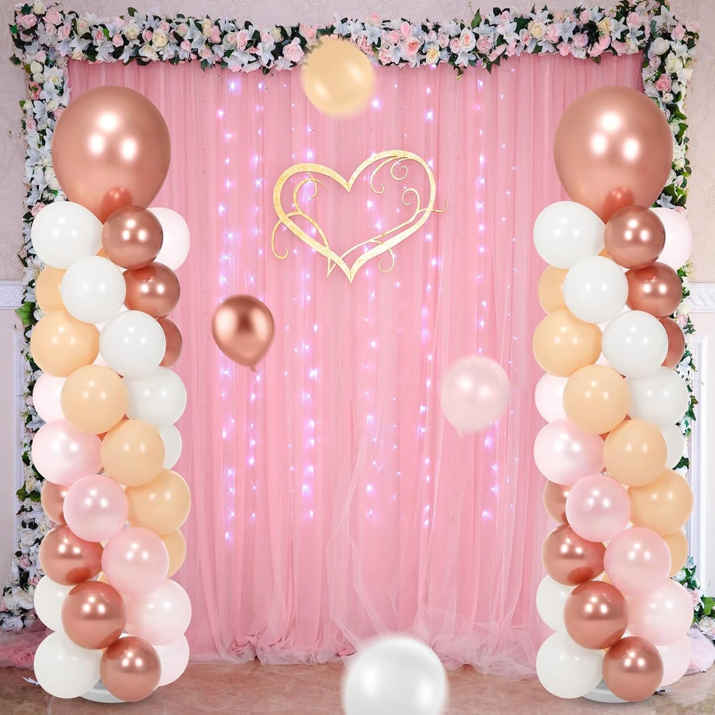Jenaai 2 Sets 163 Pcs Pink Metallic Rose Gold Balloons Column Stand Kit Bridal Party Latex Balloons Adjustable Tower Stand for Graduation Bridal Shower Wedding Engagement Mothers Day Birthday Decor