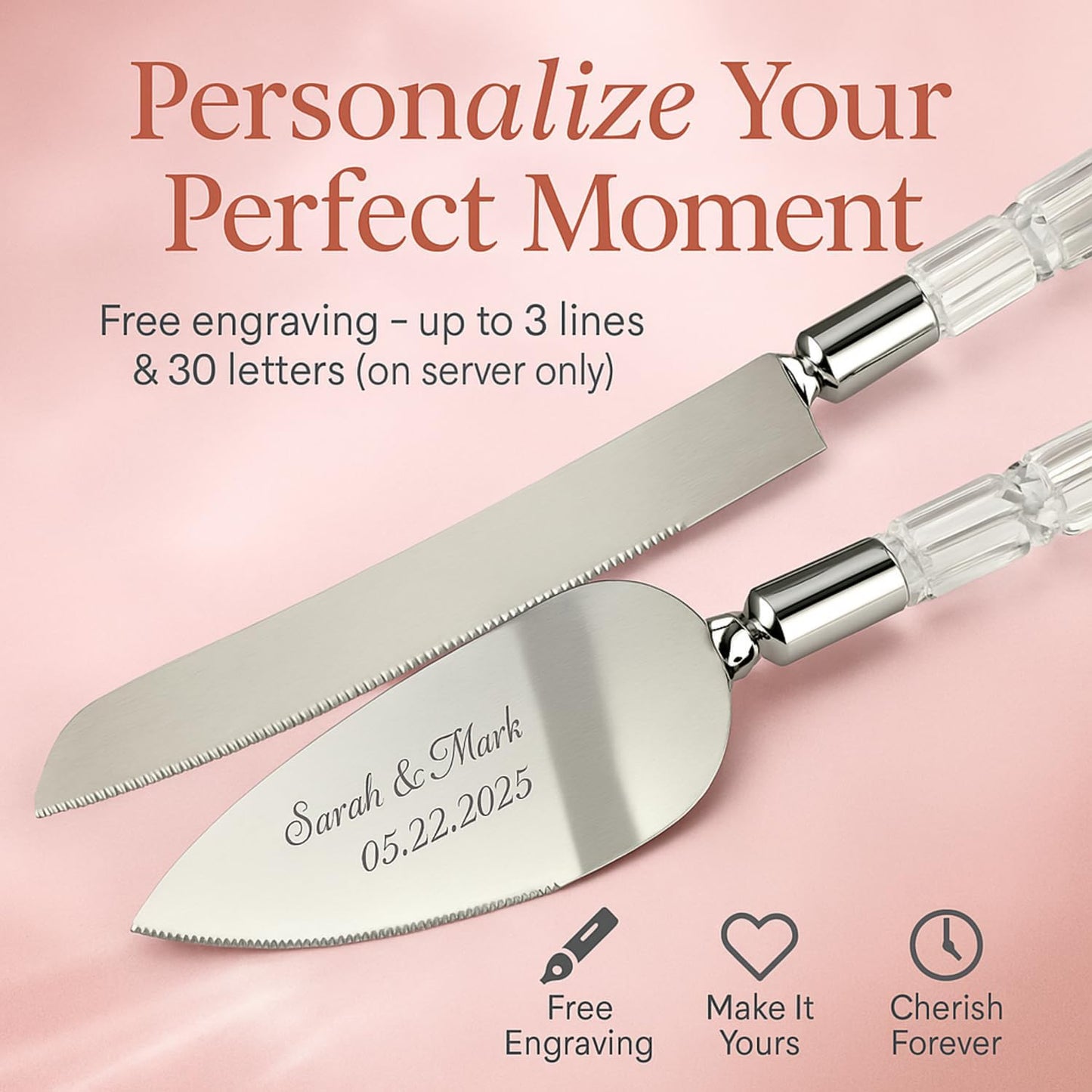 GIFTS INFINITY Personalized Wedding Cake Knife and Server Set with Engraving – Cake Cutting Utensil Set, Keepsake Gift for Wedding, Anniversary, Reception, Birthday & Other Occasions (CH-101WB)