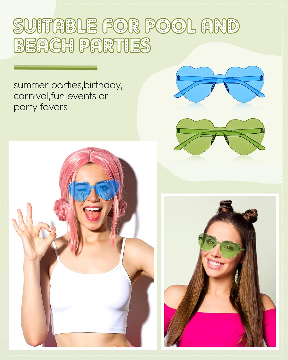 Frienda 20 Pairs Heart Shaped Sunglasses Rimless Candy Color Glasses for Women Men Party Favor