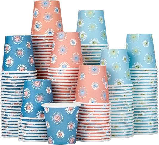 SIUQ 300 Pack Paper Cups 8 oz, Disposable Coffee Cups, Paper Coffee Cups 8 oz, Colourful Hot/Cold Beverage Drinking Cup for Water Juice or Tea, Office Party Home Travel - Daisy