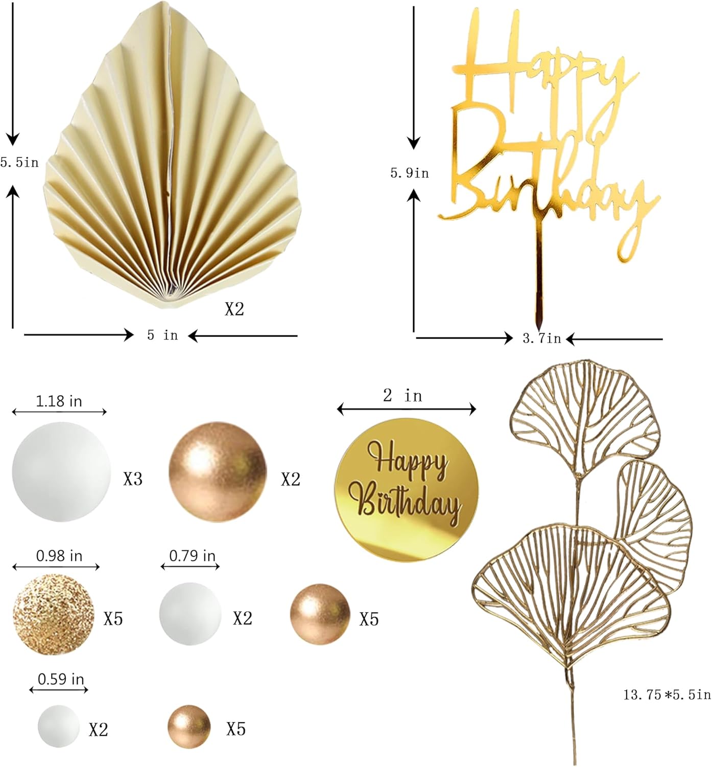 Blue White Gold Balls Cake Toppers Balls Birthday Cake Decorations for Birthday Boho Wedding Baby Shower Party Decoration (Blue White Gold)