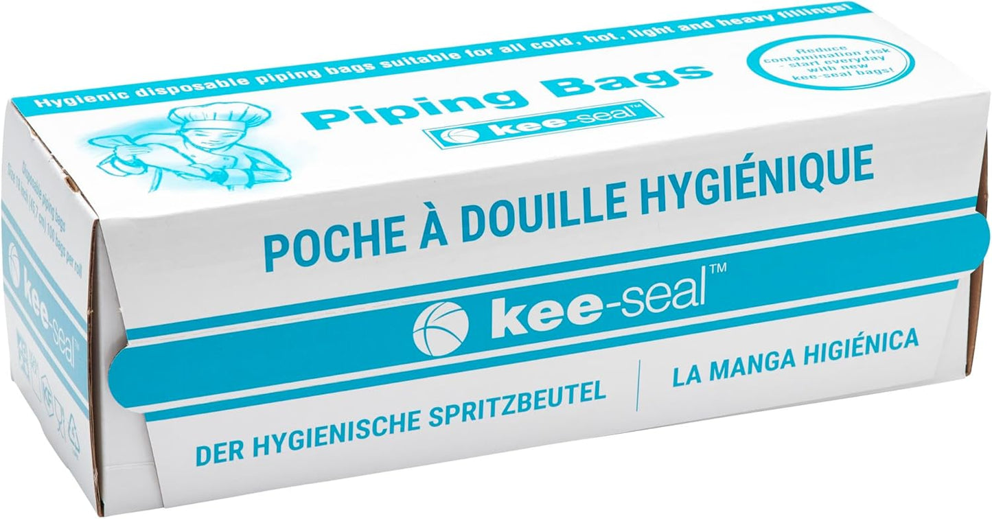 KEE-SEAL Disposable Pastry Bags, Piping Bag with Grip Tight Outer Surface, Smooth-Flow Interior, Easy Tear Perforation, Convenient Dispenser Box, 18-Inch, Clear