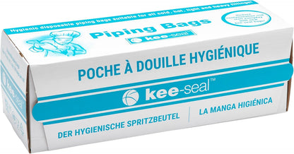 KEE-SEAL Disposable Pastry Bags, Piping Bag with Grip Tight Outer Surface, Smooth-Flow Interior, Easy Tear Perforation, Convenient Dispenser Box, 18-Inch, Clear