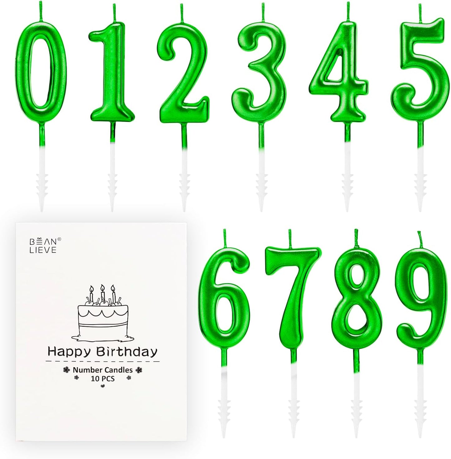 Beanlieve 10-Pieces Numeral Birthday Candles - Cake Numeral Candles Number 0-9 Glitter Cake Topper Decoration for Birthday,Wedding Anniversary,Party Celebration (Colourful)
