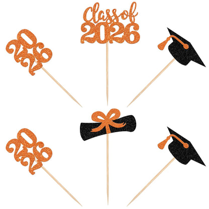 36 PCS 2026 Graduation Theme Cupcake Toppers Glitter Class of 2026 Grad Cap Diploma Cupcake Picks 2026 Graduation Theme Party Cake Decorations Supplies Deep Blue