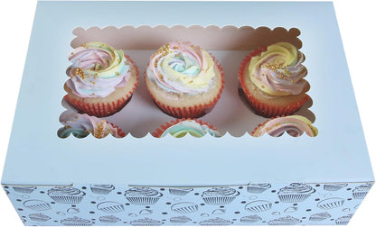 20-Pack Brown Cupcake Boxes with Insert Trays, Tags and Twine | Food Grade Kraft Bakery Boxes with Window to Fit 6 Cupcakes