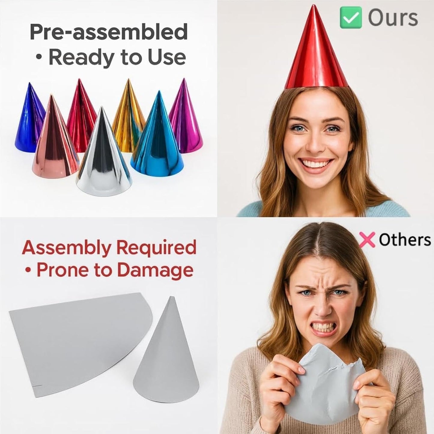 Pre-Assembled Pastel Party Hats for Kids, Birthday Party Hats for Adults