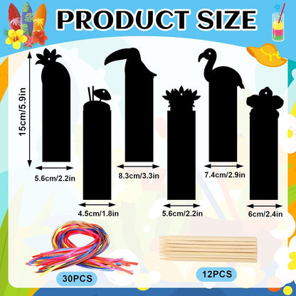 JUNEBRUSHS 30Pcs Ocean Crafts, Rainbow Magic Ocean Animals Scratch Bookmarks Under The Sea Party Favors Games for Activities Summer Arts and Crafts