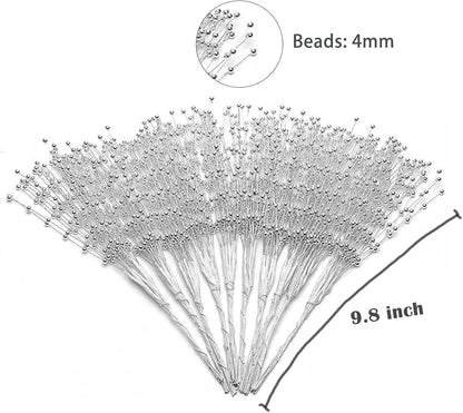 50pcs 4mm Pearls String Beaded Bouquet Spray Sticks for Bridal Beaded Wedding Party Table Decorations Mother's Day Decor (Gold)
