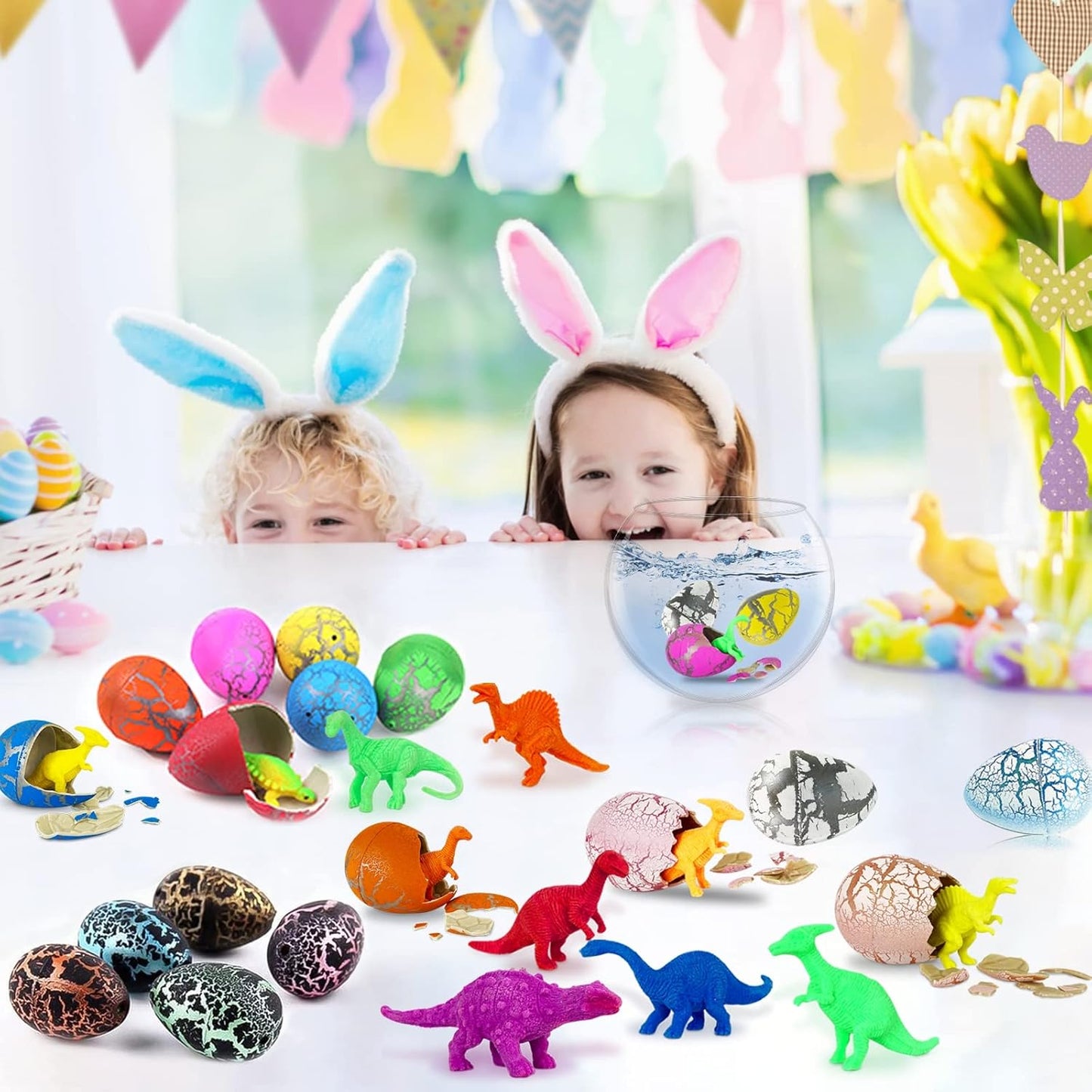 60 Pcs Hatching Dinosaur Eggs for Kids Party Favors, Easter Egg Filled with Toys Novelty Grow in Water Dino Eggs with Toys Inside Easter Basket Stuffers Birthday Gifts, Classroom Prize, Pinata Fillers