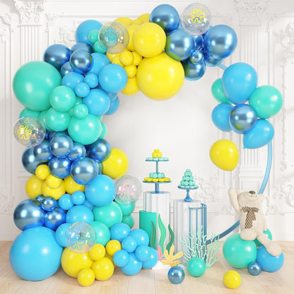 Amandir 153pcs Purple Blue Pink Balloon Garland Arch Kit, Different Sizes 18 12 10 5 inch Teal Yellow Latex Metallic Confetti Balloons for Magic Birthday Engagement Party Decoration