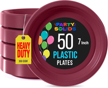 Exquisite Party Solids Red Plastic Plates For Party Supplies 10" Red Disposable Plates Heavy Duty 50 Pcs Plastic Dinnerware Sets Heavy Duty 350 GSM Disposable Dinnerware Set
