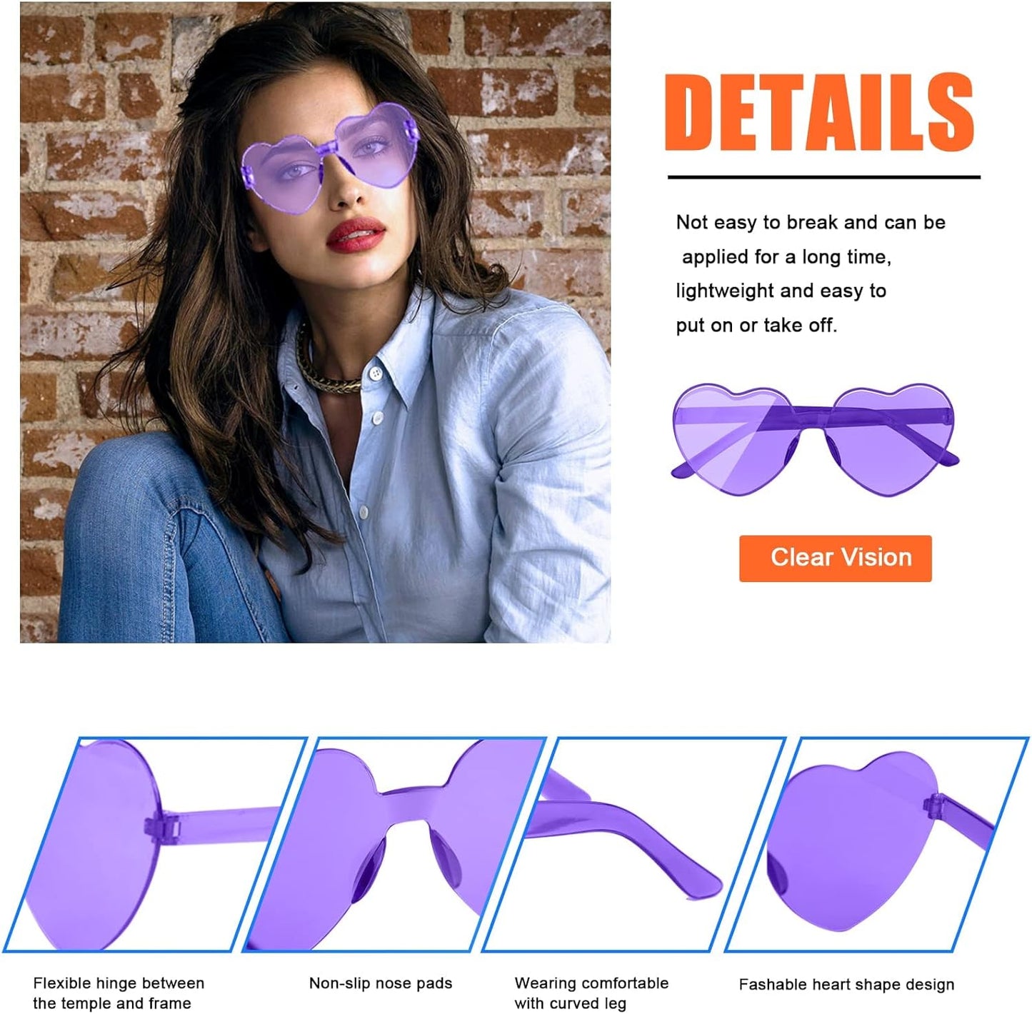 AEAHALY Heart Sunglasses for Women and Men Rimless Heart Shaped Sunglasses Bachelorette Bride Party Accessories