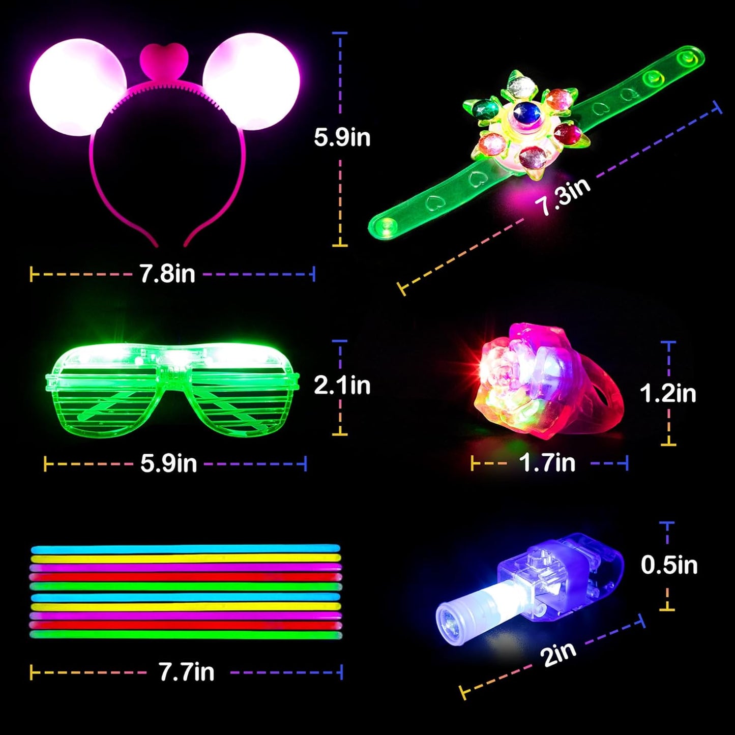 Mocoosy 103PCS Glow in the Dark Party Supplies, Light Up Party Favors for Kids, Halloween Carnival Neon Toys Bulk Party Pack With Glow Sticks, Glasses, LED Bracelets, Finger Lights, Ring, Headbands