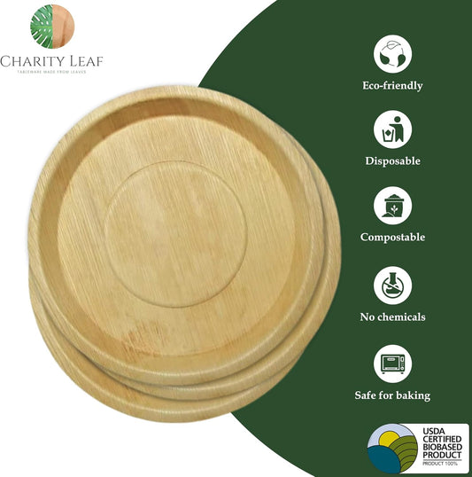 Charity Leaf Disposable Palm Leaf 13" Deep Round Trays (10 pieces) Bamboo Like Serving Platters, Disposable Boards, Eco-Friendly Dinnerware For Weddings, Catering, Events