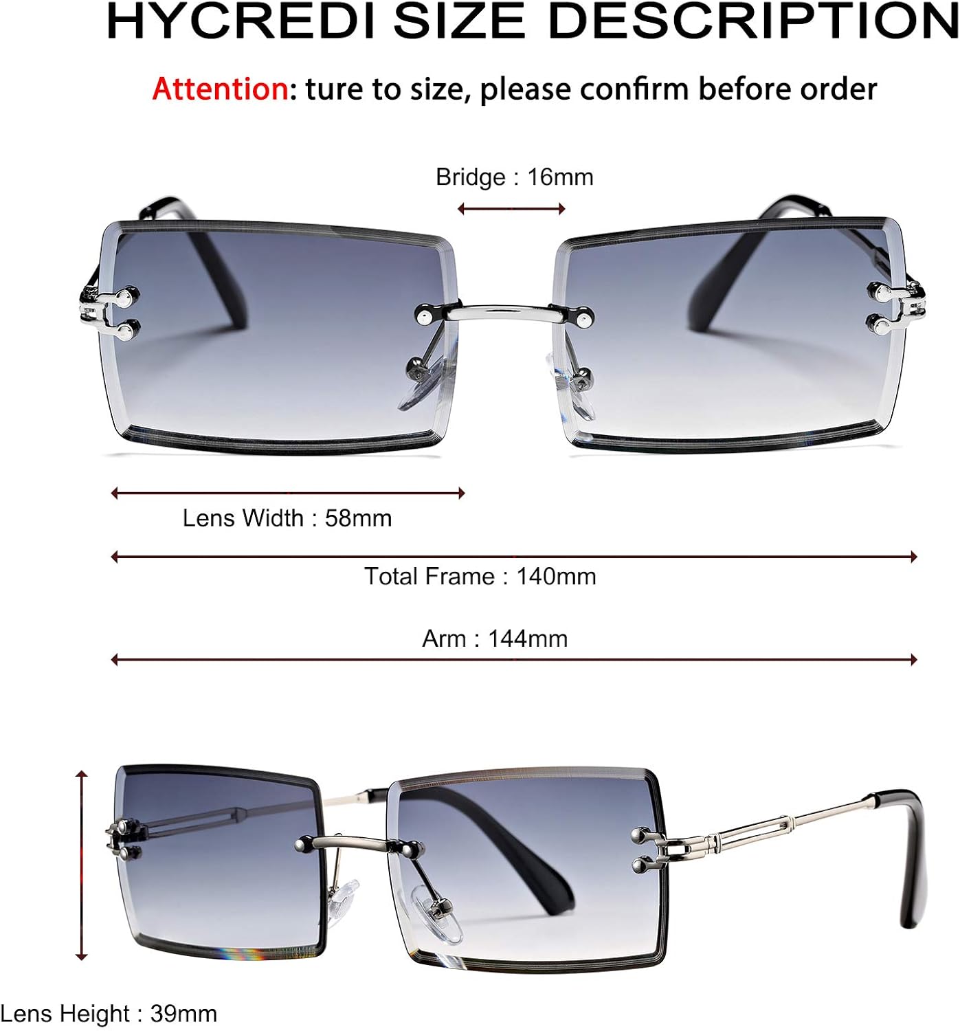 Rectangle Sunglasses for Men/Women Small Rimless Square Shade Eyewear