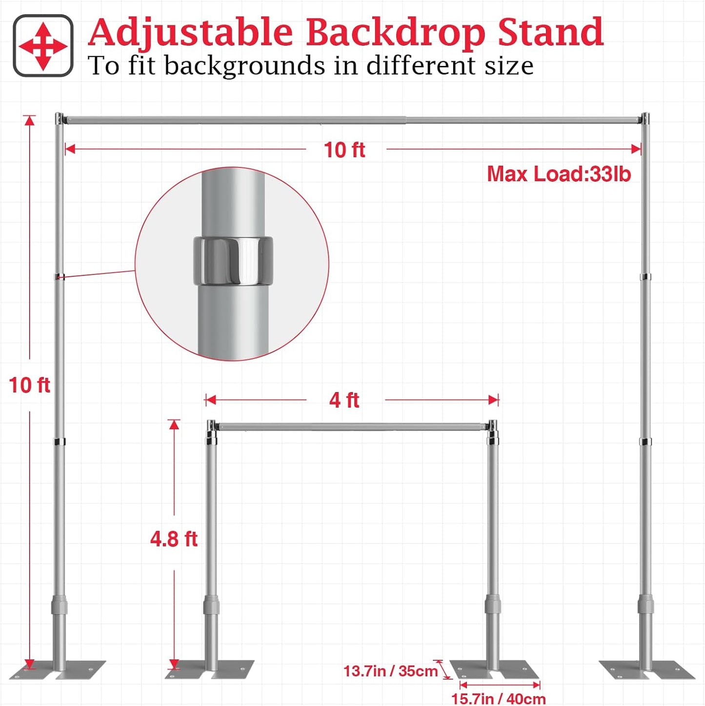 EMART 10x10ft Heavy Duty Backdrop Stand Kit, Adjustable Pipe and Drape Photo Booth Frame for Wedding, Party, Christmas, Birthday Decorations