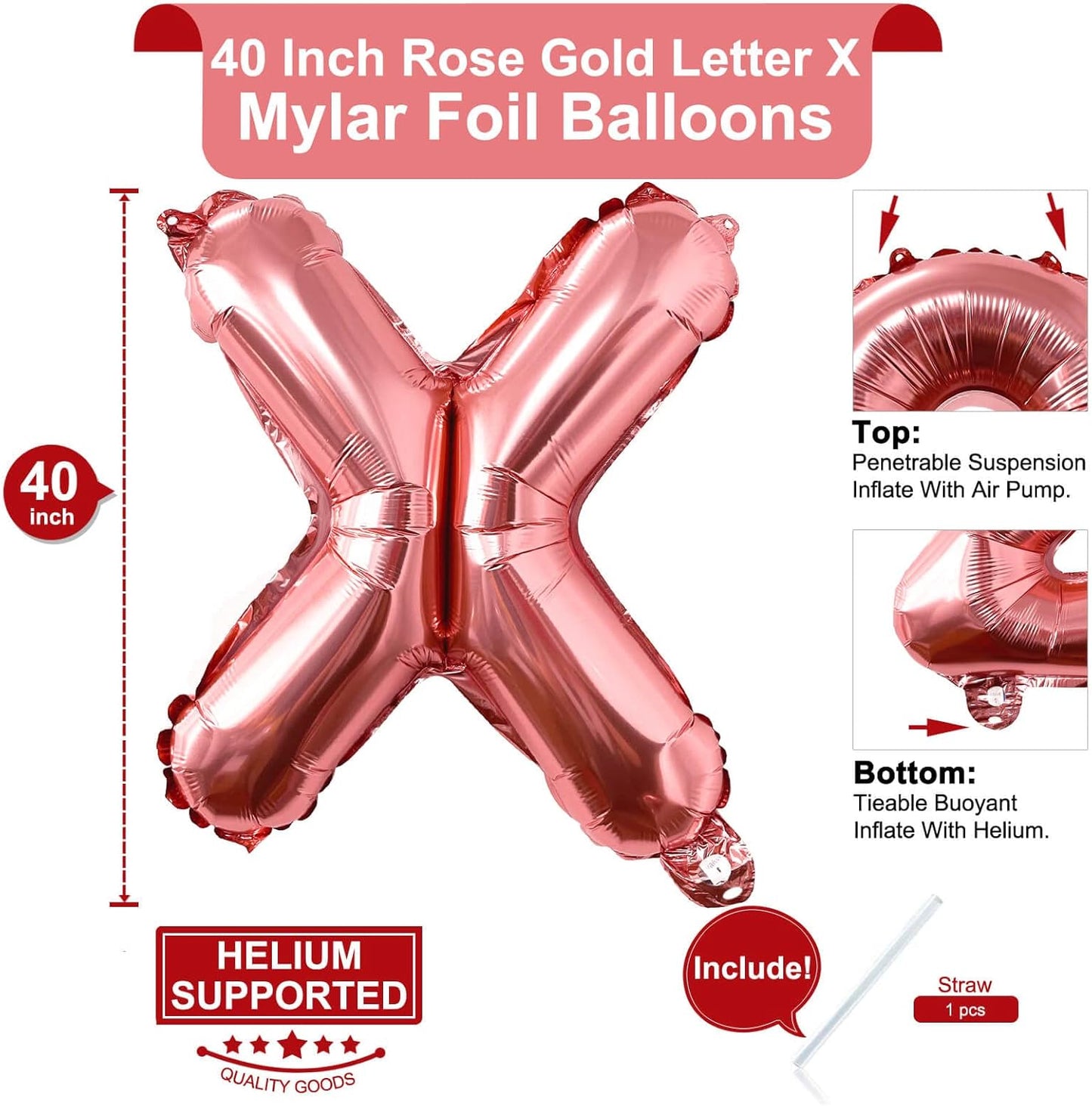 Lovoir 40 Inch Large Rose Gold Letter A Balloons Big Size Jumbo Mylar Foil Helium Balloon for Birthday Party Celebration Decorations Alphabet Rose Gold A