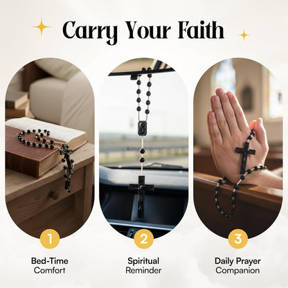 RosaryMart Catholic Rosary Beads for Prayer – Glow in the dark Plastic Rosary Necklace with Crucifix, Durable Nylon Cord, Made in Italy, Devotional Prayer Beads for Women and Men – Pack of 25