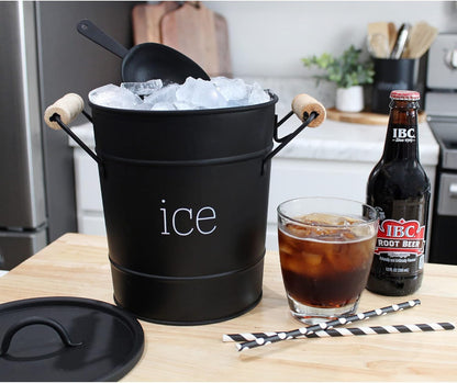 AuldHome Design Rustic Enamelware Ice Bucket; White Farmhouse Style Insulated Ice Server
