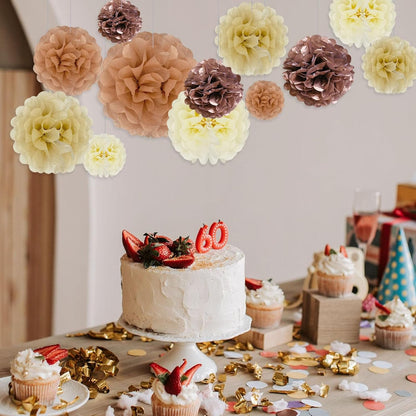 Tissue Paper Pom Poms, Pink Tissue Paper Flowers, Hanging Flower Balls for Weddings Fiesta Parties Birthday Baby Showers Classroom Bridal Shower Decoration (18Piece Set-6/10/12/14Inch)