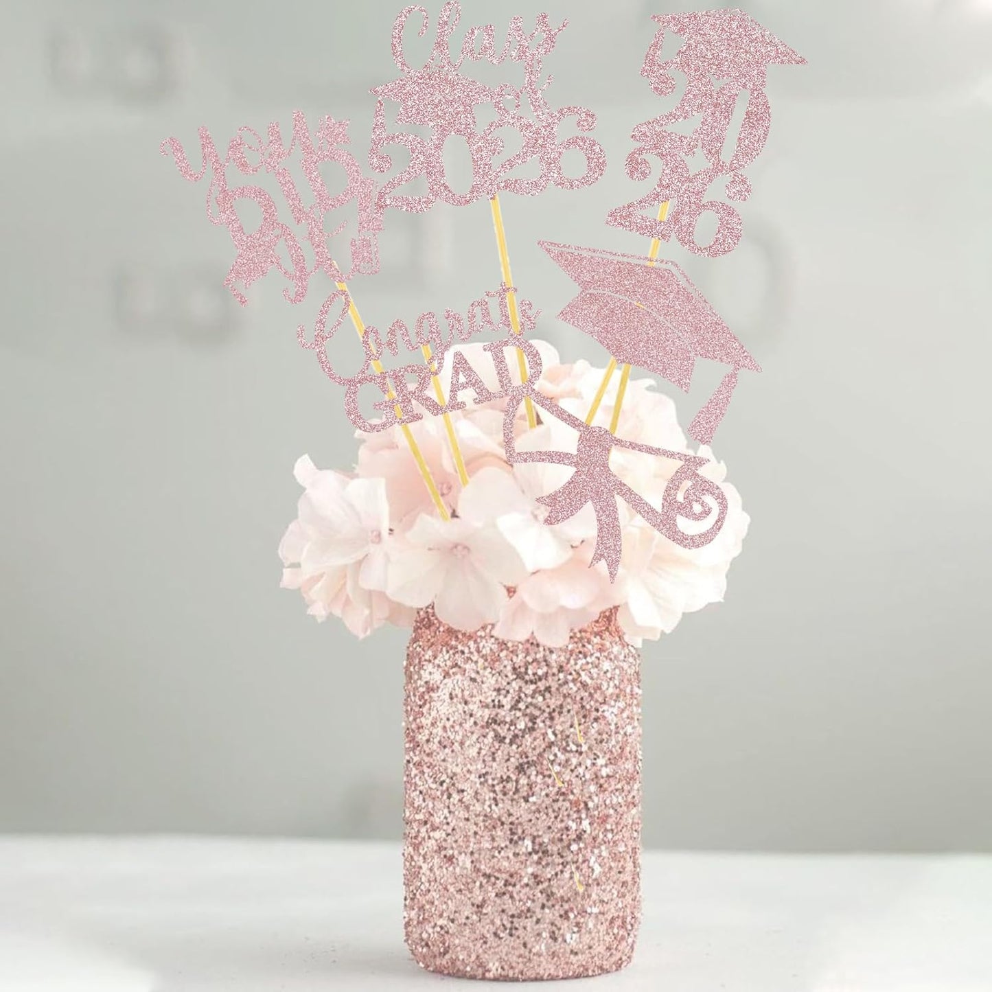 Graduation Centerpiece Sticks 24PCS Glitter Grad Picks Party Table Decor Senior High School College Sign Gold