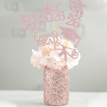 Graduation Centerpiece Sticks 24PCS Glitter Grad Picks Party Table Decor Senior High School College Sign Gold