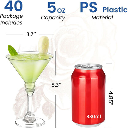 CALBODE 40 Pack Plastic Martini Glasses 5 Oz Disposable Cocktail Glasses, Tall Mini Martini Cups, Plastic Margarita Glasses Perfect for Spring Party Birthday Wedding Easter and All Events