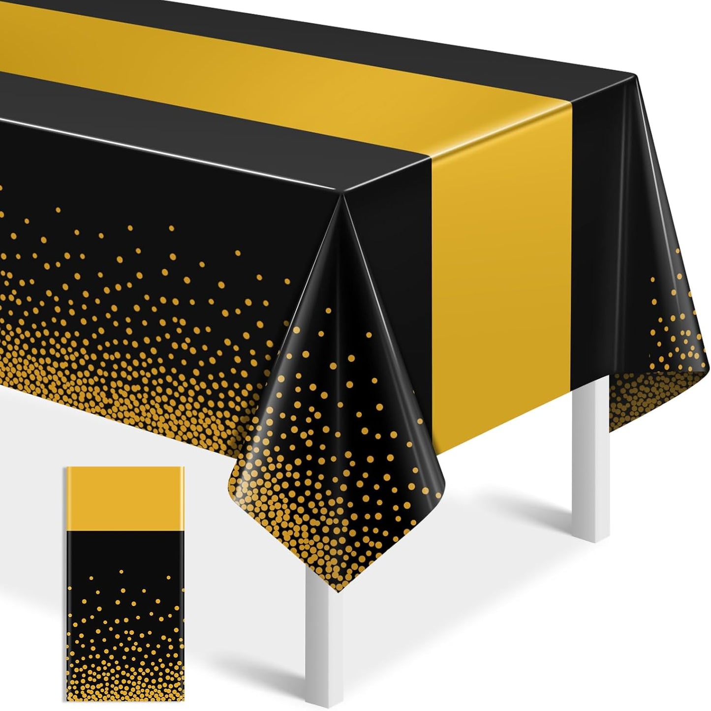 MASHAN 3Pcs Black and Red Tablecloth Party Decorations,Plastic Black Table Cloth Printed Red Table Runner Disposable Rectangle Cover for Birthday Weeding Anniversary Graduation Party,54 x108 Inch