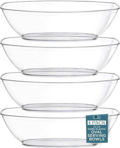 Posh Setting Black Plastic Serving Bowls Disposable - Oval Bowls - Oval Candy Bowl - Plastic Snacks & Chip Bowls for Parties - Black Party Serving Dishes 4 pack