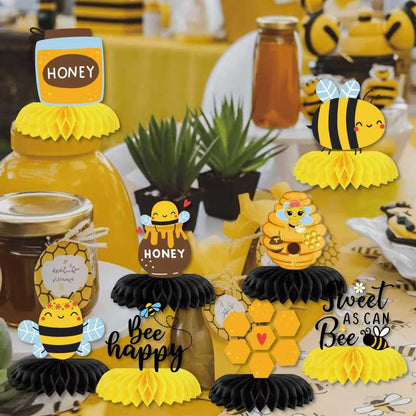 8Pcs Honey Bee Party Honeycomb Centerpieces Decoration3D Table Decoration for Bee Themed Spring Outdoor Party Gender Reveal Birthday Party Supplies
