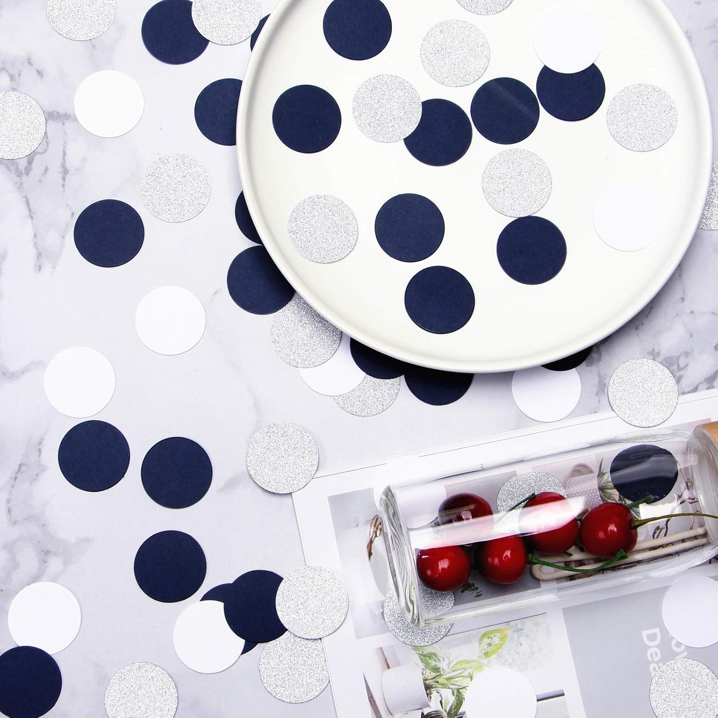 Navy Blue White Gold Confetti Birthday Decorations for Boys Glitter Paper decor Sprinkles Biodegradable Table Confetti Round for Graduation Wedding Baby Shower Party Lasting Surprise 300pcs