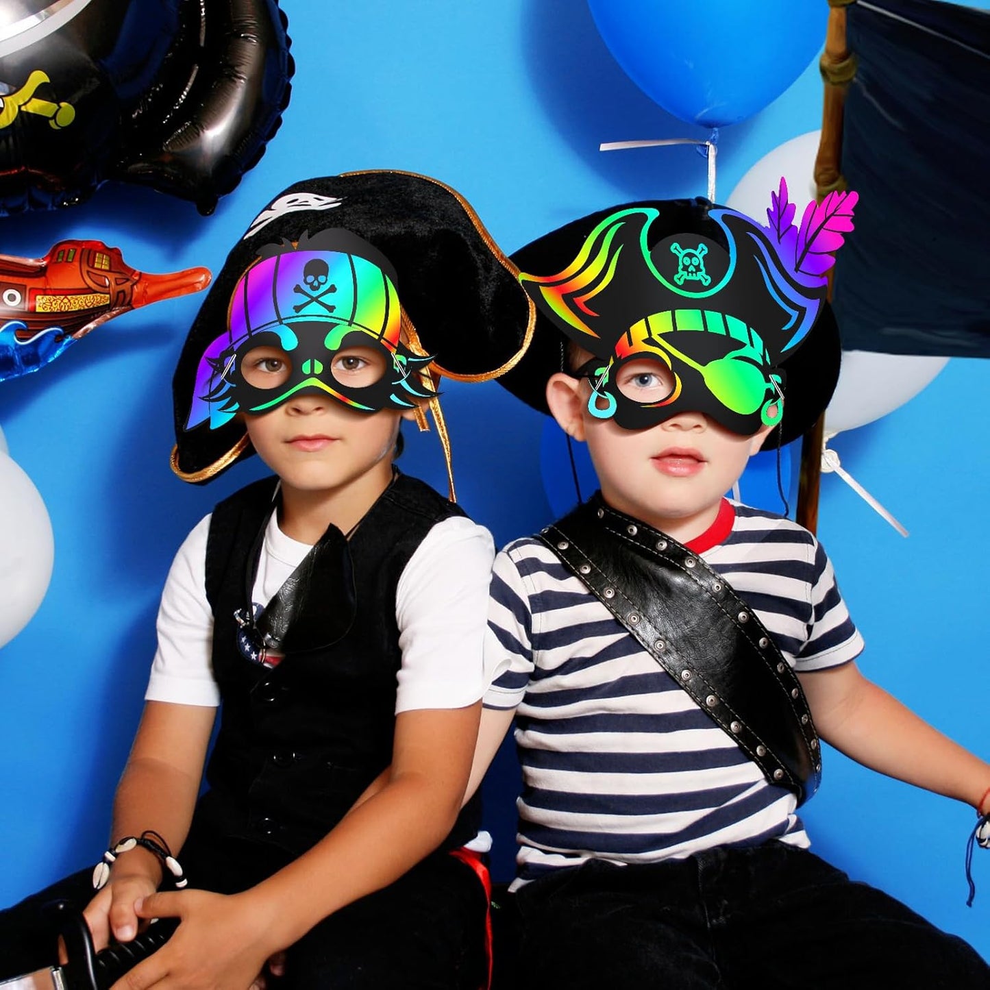 Deekin 60 Pcs Pirate Party Favors Pirate Themed Birthday Party Accessories Supplies Gasparilla Scratch Mask Craft Kit Rainbow Masks Treasure Scratch Crafts Gift Set Decorations