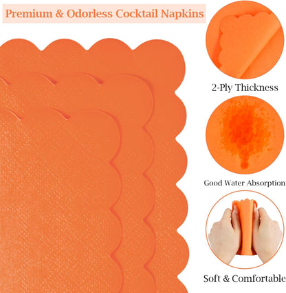 100 Pcs Cocktail Napkins, 2-Ply 5 x 5 Inches Disposable Scalloped Napkins, Thick Premium Dessert Napkins for Party, Wedding, Dinner, Birthday, Anniversary, Festival (Sage Green)