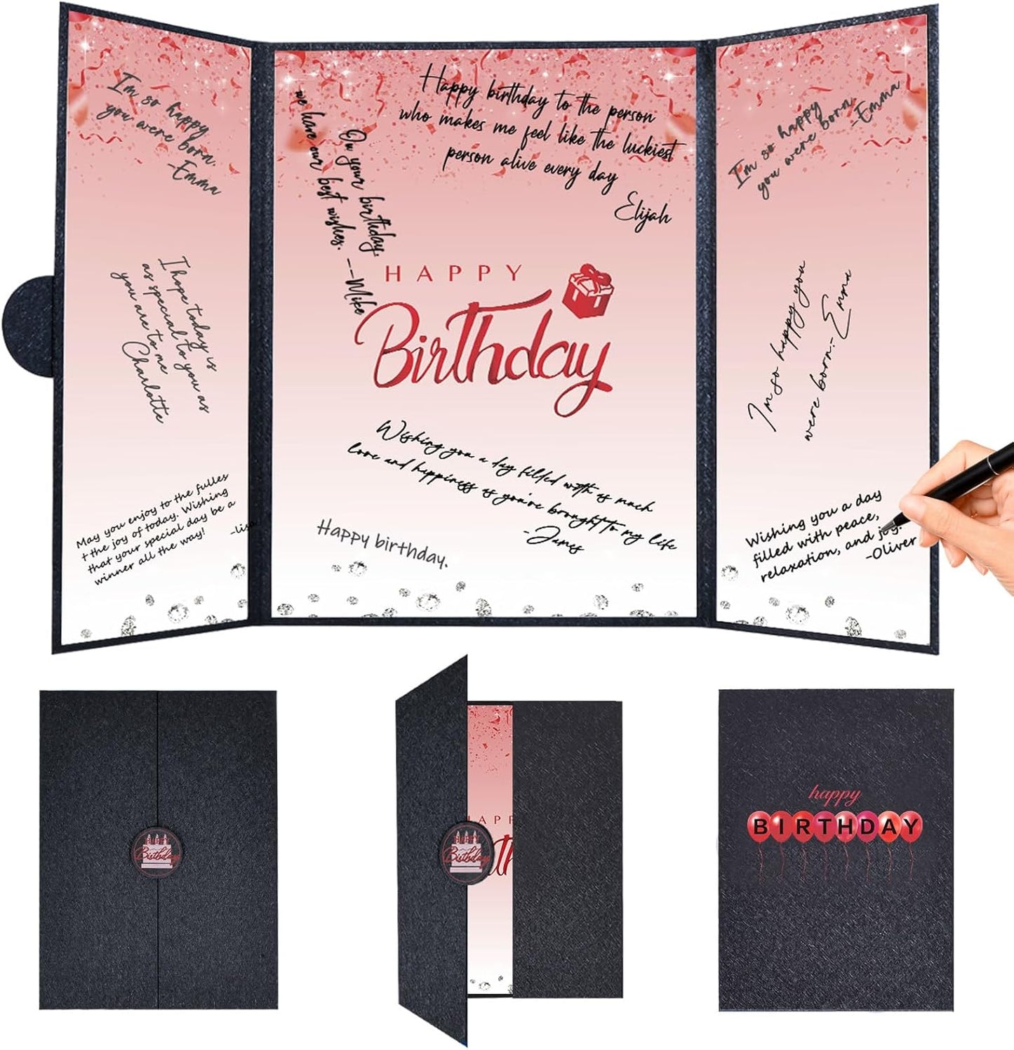 Crenics Black and White Birthday Decorations Women Men, Creative Birthday Guest Signature Book Alternative 18" x 12", Great Party Gifts for Girls or Boys
