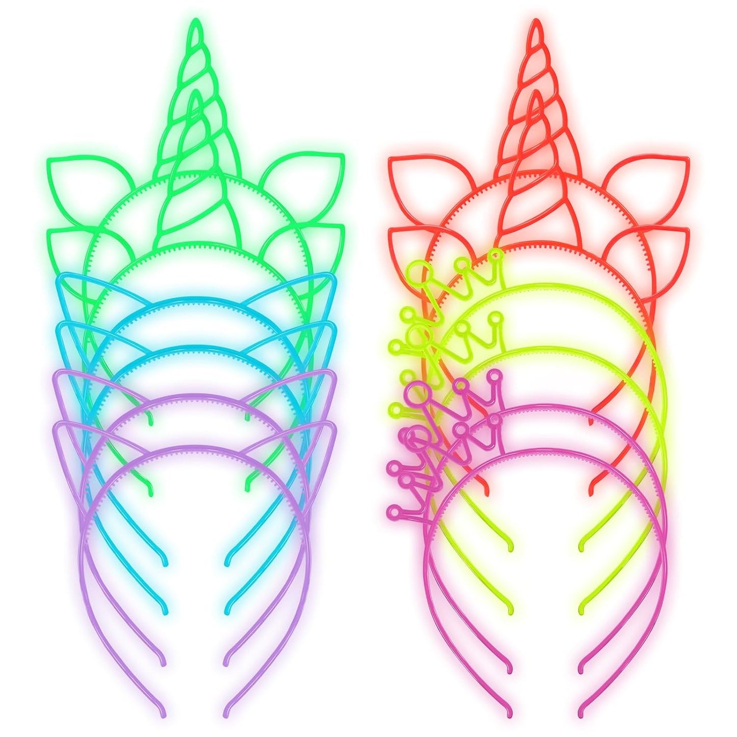 ZIRICHER 6 Colors Glow in the Dark Headbands, Plastic Light Up Hair Band Crowns Luminous Headband For Girls Party Headbands