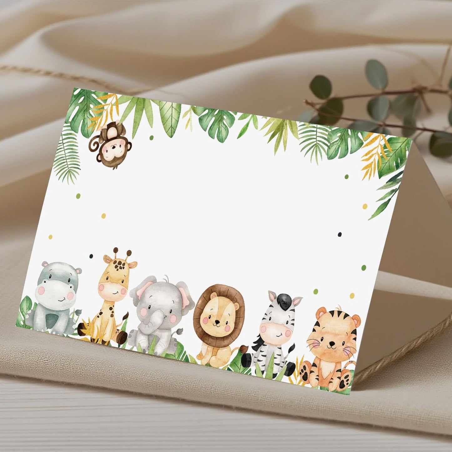 120 Pack Woodland Baby Shower Place Cards, 3.5" x 2" Foldable Table Tent Name Cards, Food Labels for Forest Animals Baby Shower Birthday Party Reception Tables Placement Party Decorations
