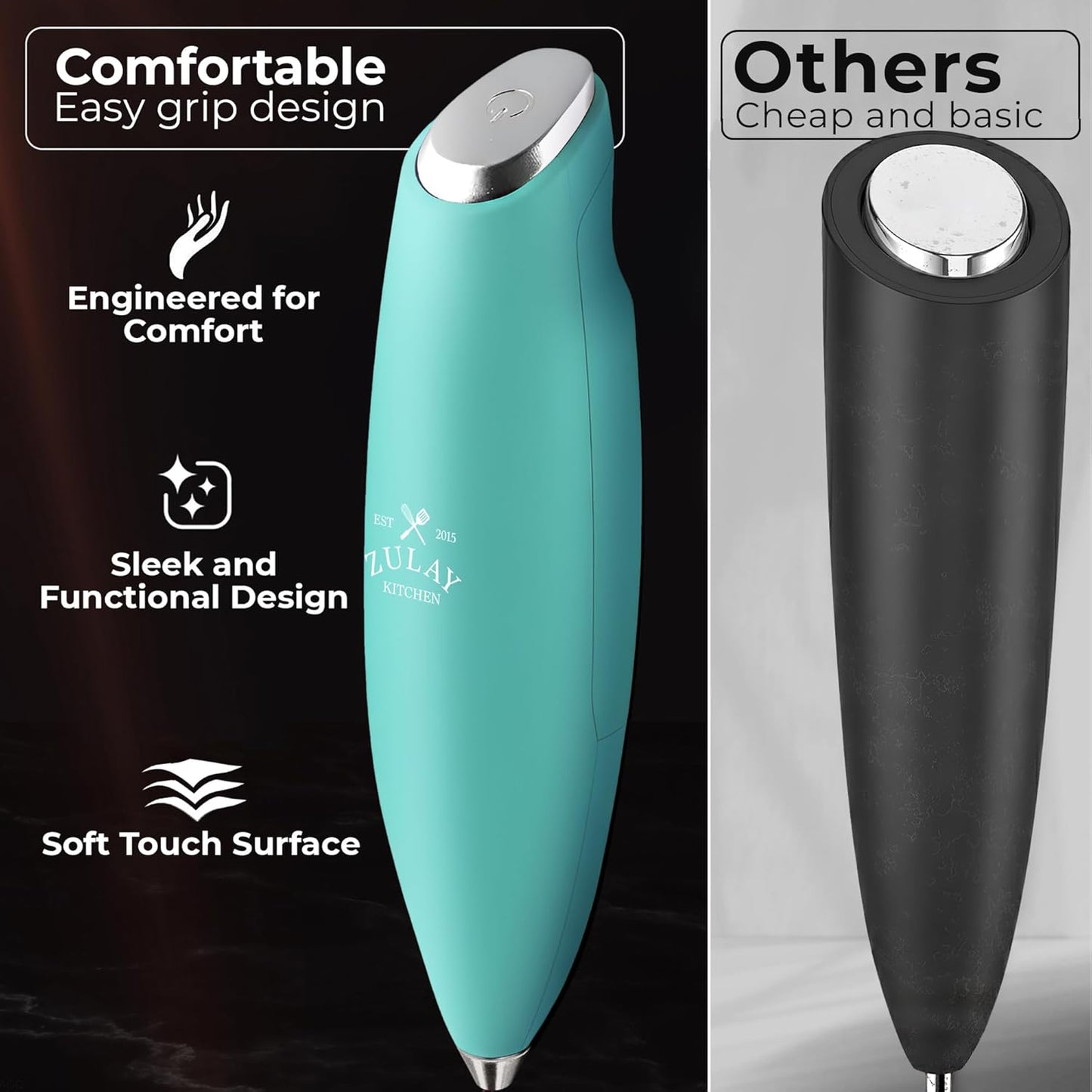 Zulay Kitchen Powerful Milk Frother Wand With Duracell Batteries - Ultra Fast Handheld Drink Mixer - Electric Whisk Foam Maker for Coffee, Lattes, Cappuccino & Matcha - Z1 Motor - Black - Colors D