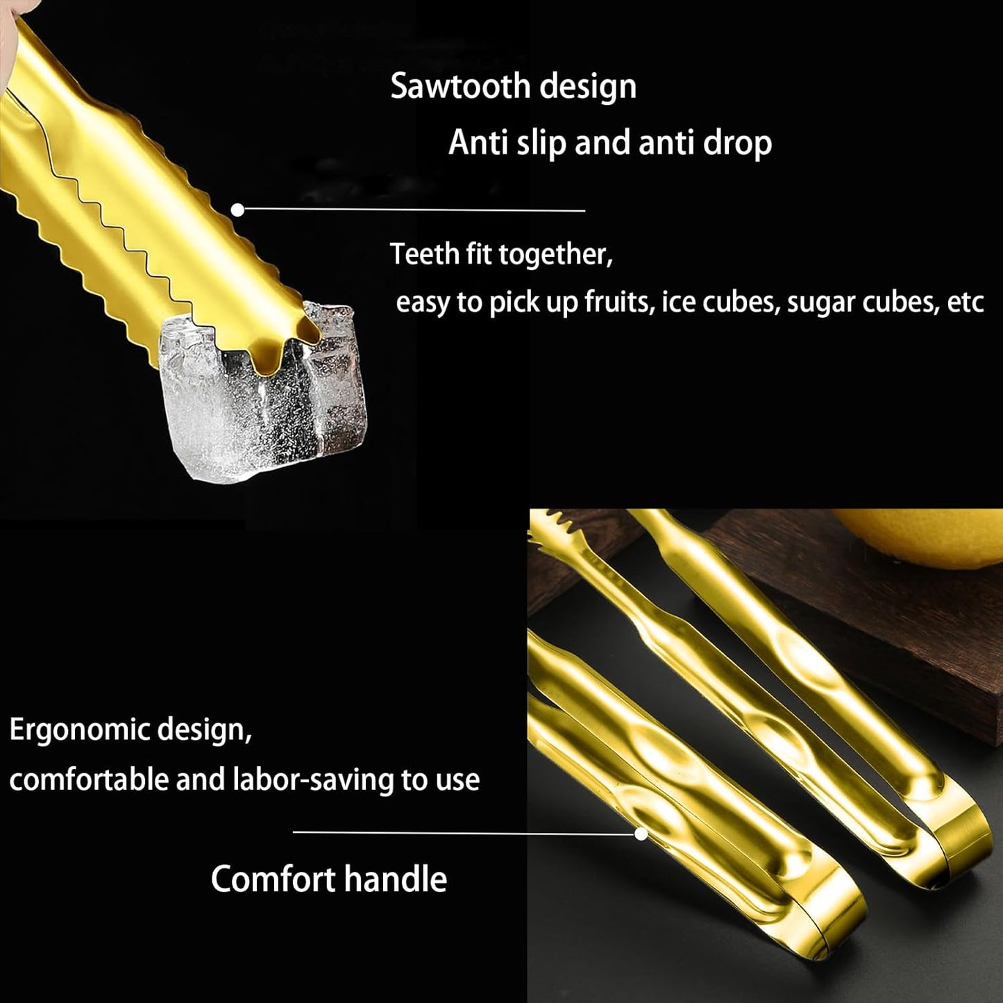 12-Piece Mini Tongs - 5-Inch Stainless Steel Salad Tongs, Small Tongs for Serving Food, Mini Serving Utensils for Appetizers, Party, Coffee, Desserts (Gold)