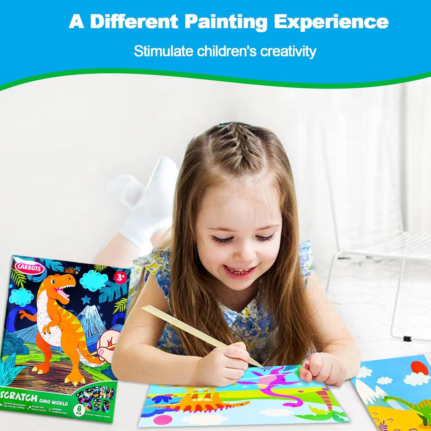 JUNQIU Scratch Art for Kids, Unicorns Black Rainbow Scratch Art Paper Set-Arts and Crafts & Supplies, DIY Activity & Party Games, Gifts for Toddlers, Girls & Boys Ages 3, 4, 5, 6, 7, 8