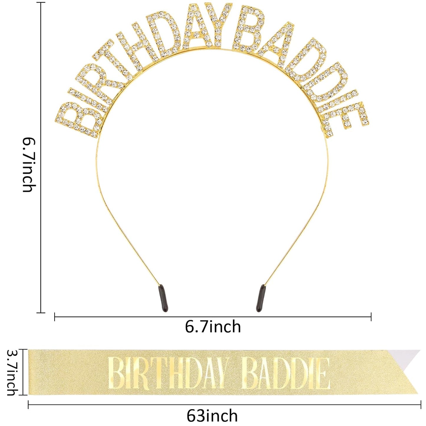 Aprince Birthday Baddie Sash and Tiara Crown for Women Girls Black Gold Happy Birthday Headband Accessiores Party Decorations