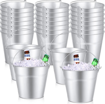 Didaey 24 Pcs Metal Beer Bucket Bulk Ice Bucket Ice Pails with Handle Champagne Soda Party Beverage Chiller for Summer Picnic Pool Wedding Party Supplies Wine Champagne Bar (7.1 x 6.5 x 5.1",Gold)