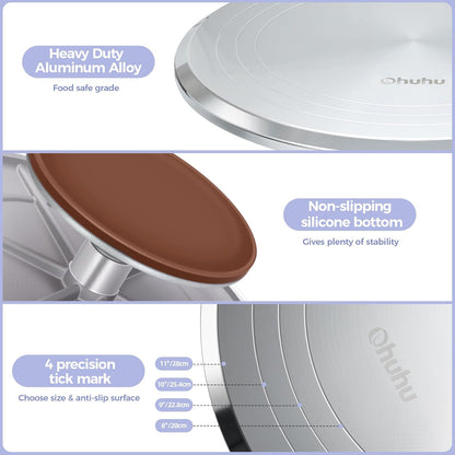 Cake Turntable, Ohuhu Aluminium 12'' Cake Decorating Kit Supplies Rotating Stand Revolving Spinner with 2 Icing Spatula 3 Comb Smoother
