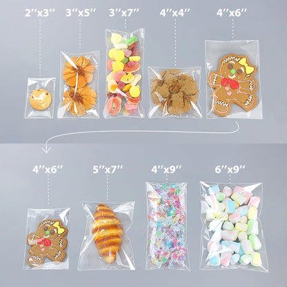 PigPotParty Cookie Bags 4''x 6", 100 Pcs Self Sealing Cellophane Treat Bags, Small Clear Plastic Goodie Bag for Gift, Snack, Party Favor, Candy